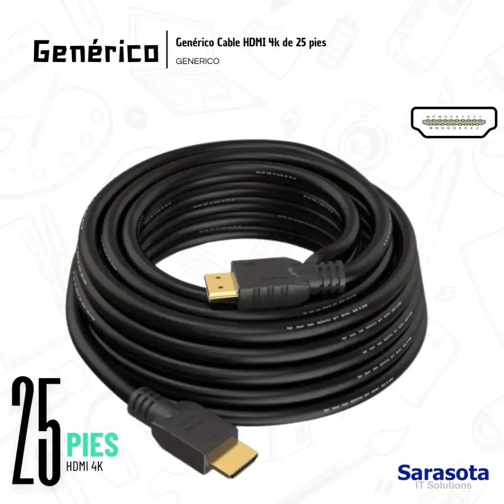 Genérico Cable HDMI 25 Pies 4k