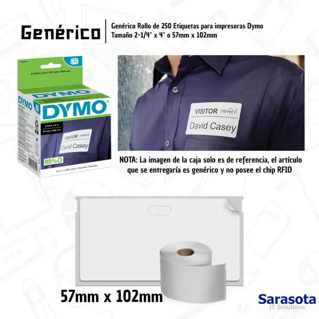 Genérico Rollo de 250 Etiquetas para Dymo Tamaño 2-1/4" x 4"