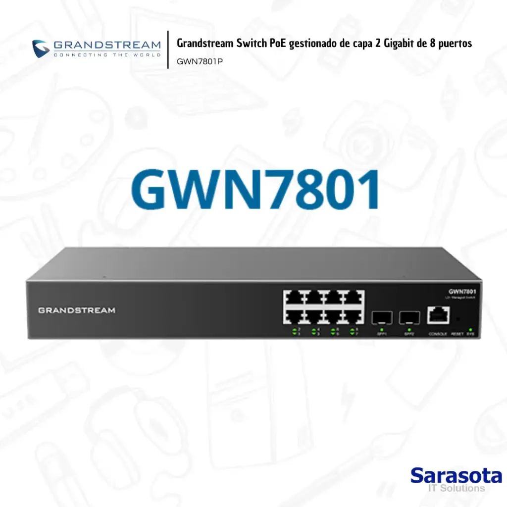 Grandstream Switch PoE gestionado de capa 2 Gigabit de 8 puertos GWN7801P