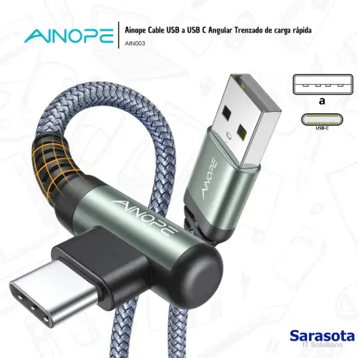 [AIN003] Ainope Cable USB a USB C Trenzado Angular