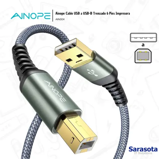 [AIN004] Ainope Cable USB a USB-B Trenzado Impresora