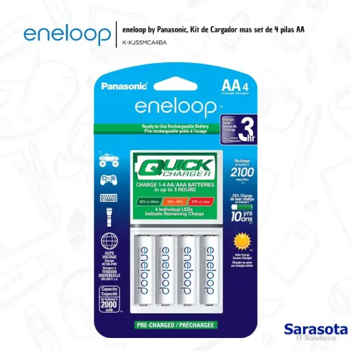 [ENE002] Eneloop Baterías 4 AA con Cargador de 3 Horas + Caja