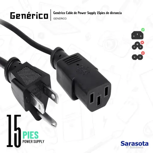 [GEN009] Genérico Cable de Poder 15 pies