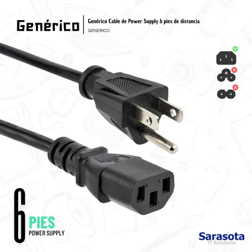 [GEN010] Genérico Cable de Poder 6 pies