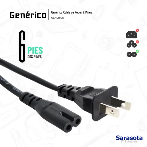 [GEN011] Genérico Cable de Poder 6 pies 2 Pines