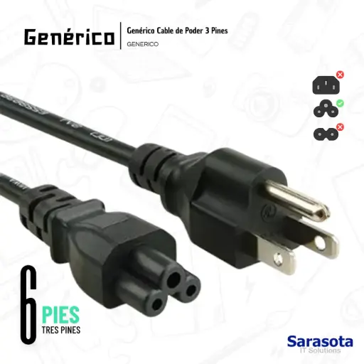 [GEN012] Genérico Cable de Poder 6 pies 3 Pines