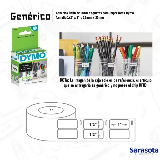 [GEN039] Genérico Rollo de 1000 Etiquetas para Dymo Tamaño 1/2" x 1"