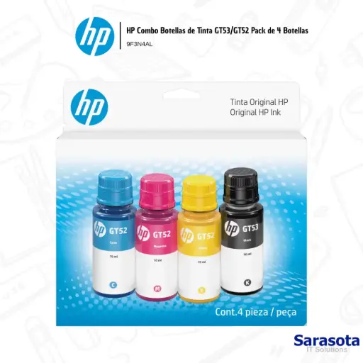 [HP0005] HP Botellas Combo de Tinta GT53/GT52 Pack de 4 Botellas 9F3N4AL