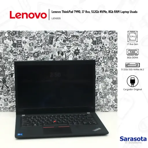 [LEN005] Lenovo Laptop ThinkPad T490, I7 8va, 512Gb NVMe, 8Gb RAM Usada