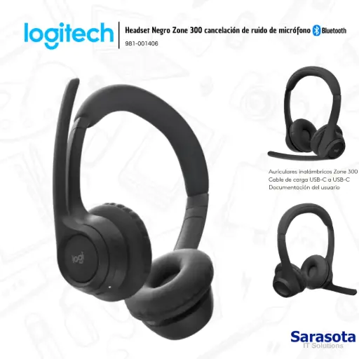 [LOG005] Logitech Audífono Zone 300 con micrófono Bluetooth Negro (981-001406)