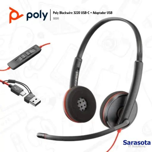 [POL001] Poly Audífono Blackwire 3220 USB-C + Adaptador USB-C/A