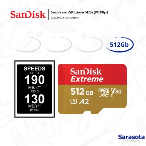 [SAN005] SanDisk Extreme microSD 512Gb (190 MB/s) com Adaptador