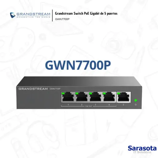 [GRA001] Grandstream Switch PoE Gigabit de 5 puertos GWN7700P